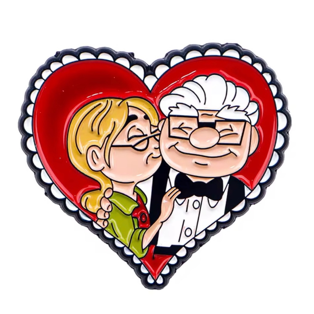 Red and Black Heart Up Disney Pixar Enamel Pin with Scalloped Edges